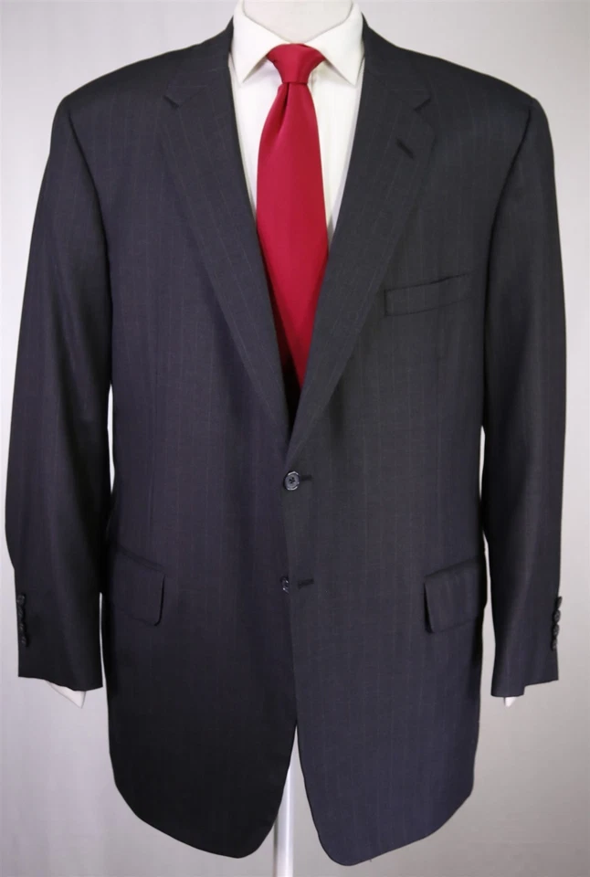 Traje H. Freeman & Son Gris Carbón Rayas Tiza 2-Btn Lana Hecho a Mano 46R Foto 2 de 4