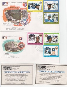 TWO FDC's COVER GRENADA - Postal History - 1988 BASEBALL with certificates