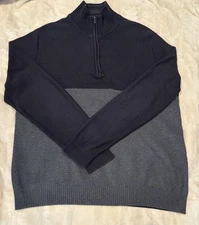 👉CALVIN KLEIN 1/4 Zip Up Mock Neck Black/Grey Knit Sweater Men's Size M👈
