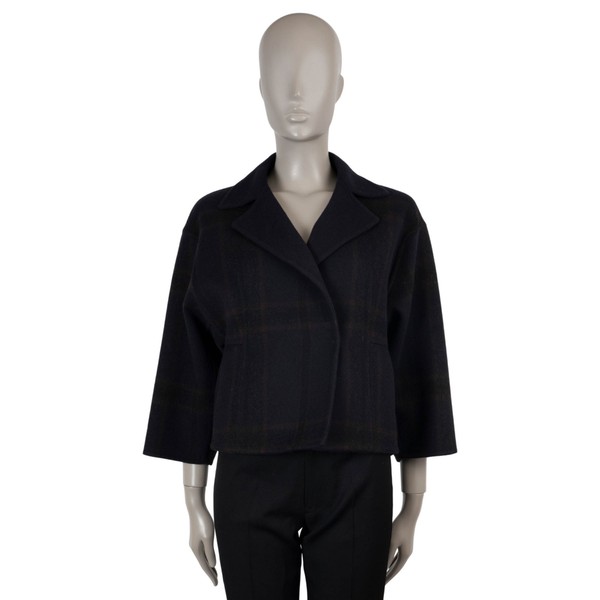 73079 authentische AKRIS nachtblau Kaschmir CRISTABELL KARIERT Jacke 2 XS