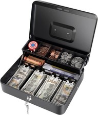 Cash Box with Money Tray and Key Lock Safe for Saving Organizer Drawer 11.8 9.5