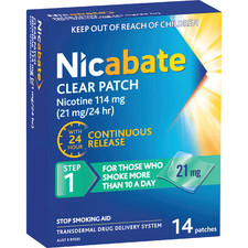 Nicabate Clear Patch QUIT SMOKING Step 1 21mg Nicotine Patches 14 Pack