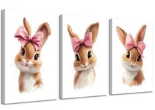 3 Pcs Framed Nursery Bunny Wall Art Cute Animal Wall Decor Pictures Bunny Smi...