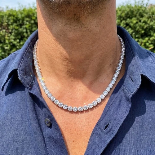 GRA Moissanite Tennis Chain Necklace 5mm Stainless Steel Silver Gold 18-24 Inch - product listing photo