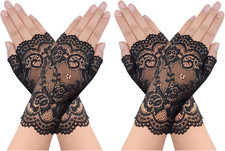 2 Pairs Women's Lace Gloves Fingerless Floral Gloves for Bridal Prom Wedding Par