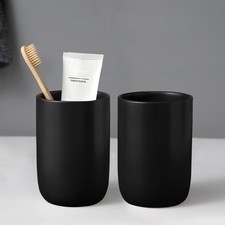Matte Black Toothbrush Holders for Bathrooms - 2 Cups Ceramic Toothbrush Toot...