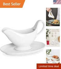 Elegant 12 oz Drip-Free Ceramic Gravy Boat with Saucer - Microwave Safe Wear