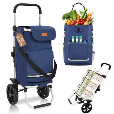 Einkaufstrolley Klappbar aus Aluminium 3in1 mit Kühlfach und Großen Rädern Blau