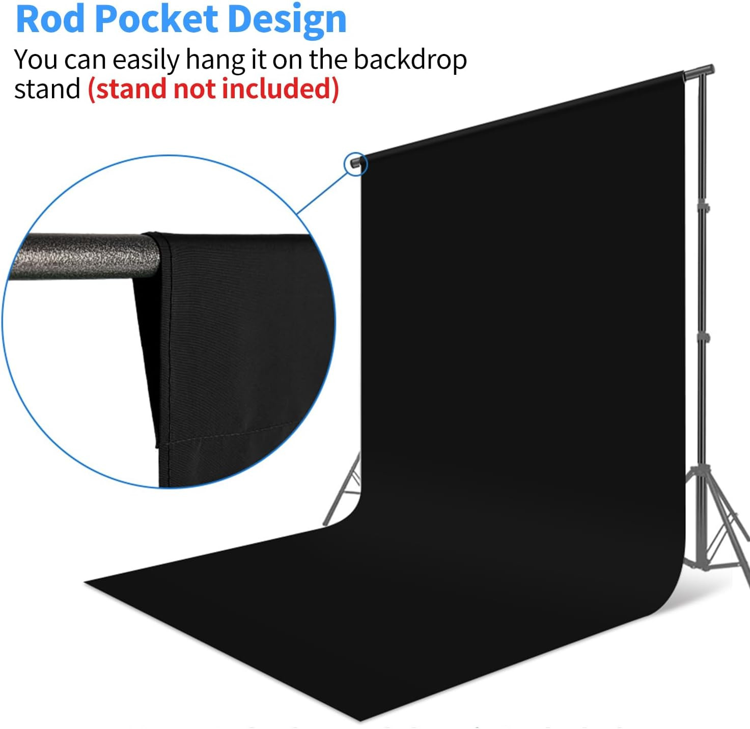 Black Photography Backdrop 5x6.5ft Polyester Cloth for Photoshoot Video Studio