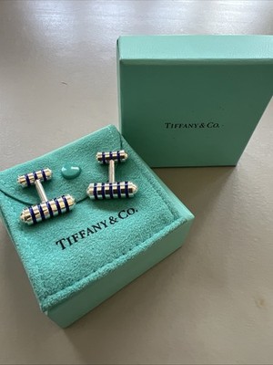 Tiffany & Company Paloma Men s Blue Enamel Cuff Links With Box And Pouch. 