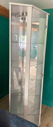 Contemporary Modern Grey & Glass Corner Display Cabinet - Picture 2 of 6