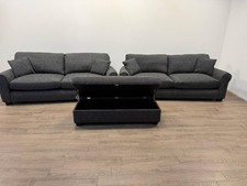 Lisbon Fabric 4 & 4 Seater Sofas with Large Storage Footstool – Charcoal