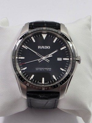 Rado Hyperchrome SWISS Quartz Black Dial Leather Strap Men's Watch
