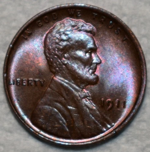 Brilliant Uncirculated 1911-P Lincoln Cent, Radiant, Gorgeously Toned specimen.