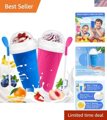 Frozen Magic Squeeze Cups - BPA-Free Slushy Maker for All Ages, Blue + Pink