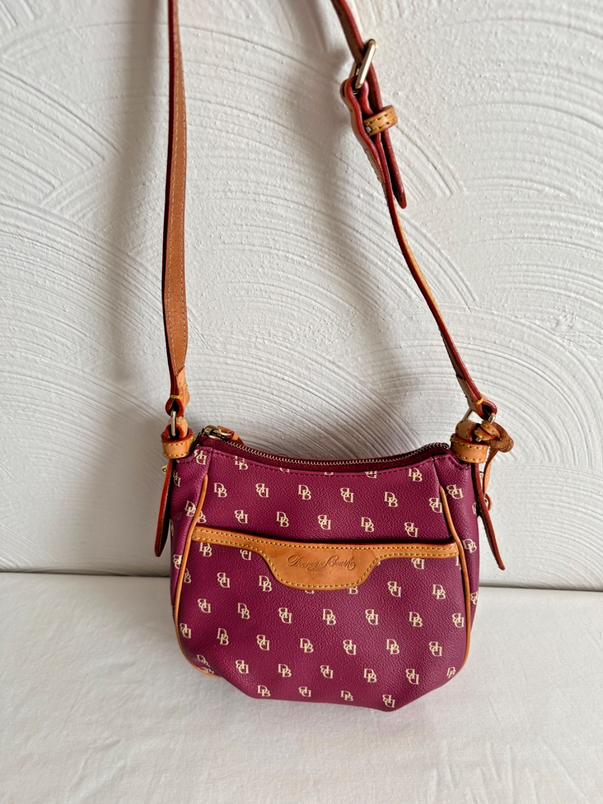 Dooney & Bourke Pebble Leather Shoulder Bag w/extra strap - Burgundy