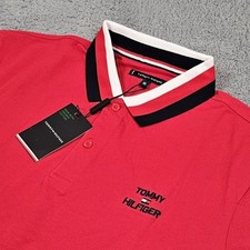 Tommy Hilfiger Short Sleeve Red Polo Shirt Pique Knit Chest Logo Men's XL new