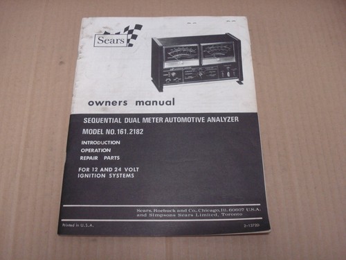 Sears Sequential Dual Meter Automotive Analyzer Owner's Manual Model 161.2182