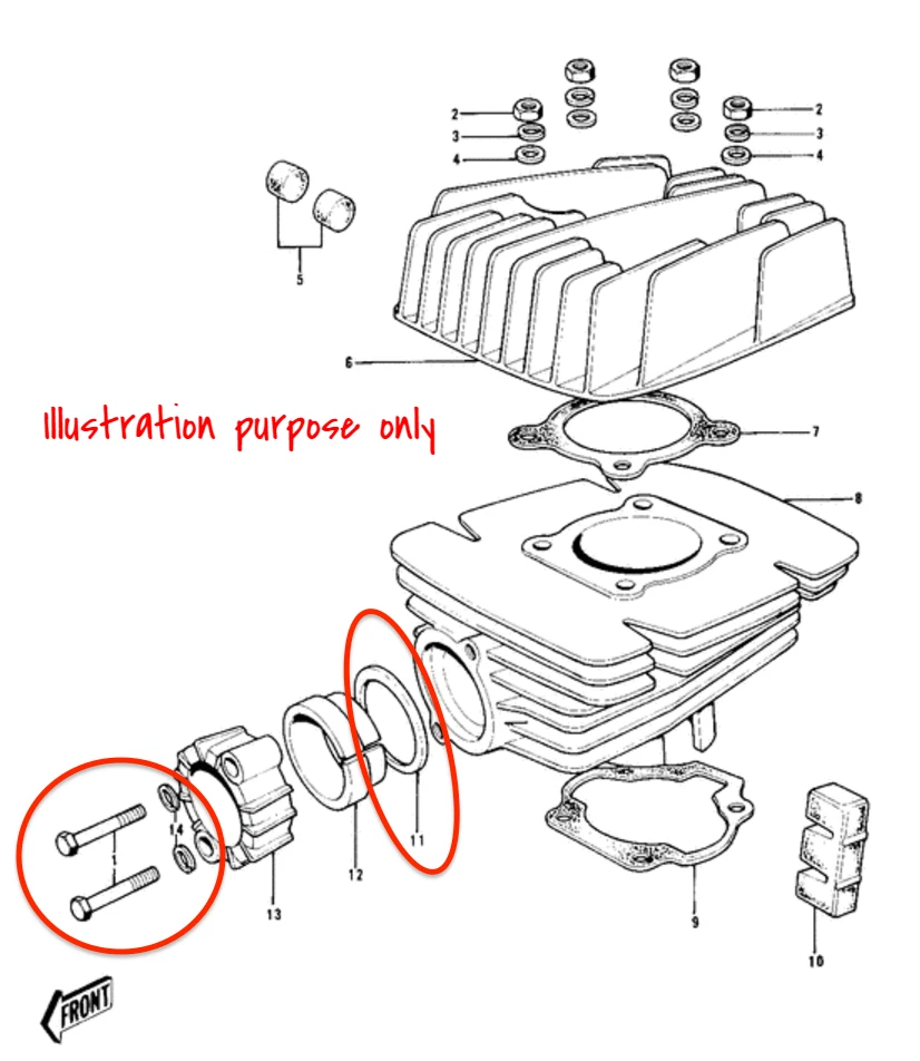 Exhaust Manifold Gasket Repair Set Kawasaki KD80, KM100, KD100, MC1 (1973-1981) - Image 2 of 2