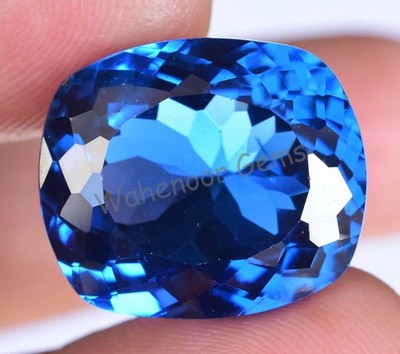 Natural Blue Zircon 23.00 Ct Cushion Stunning Certified Cambodian Gemstone