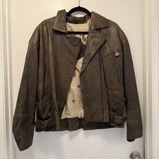 Minelli Vintage Real Leather Moto Jacket  Epaulettes  Pheasant Lining  Paris