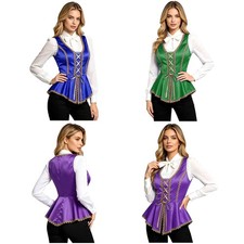Women Tops Fancy Dress Vest Halloween Waistcoat Medieval Corset Bow Tie Costume