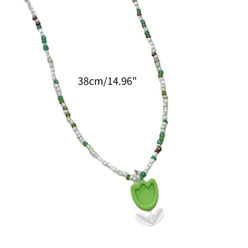 Colorful Short Necklace Y2K Style Female Jewelry Tulips Flower Pendant Necklace - Picture 8 of 11