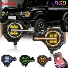 SINDAR Pair RGB LED Headlights For 2021-2025 Ford Bronco Front HeadLamp Assembly