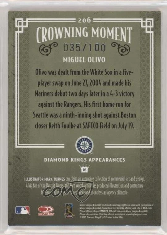 2005 Donruss Diamond Kings Red Framed Signatures /100 Miguel Olivo #206 Auto - Image 2 of 2
