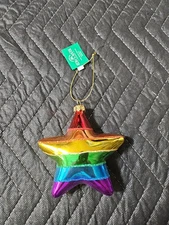 Pride Glass Rainbow Star Ornament Kurt Adler 4" Christmas Glitter