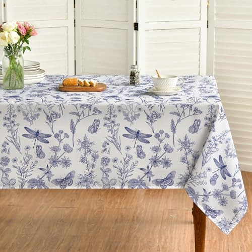 Spring Tablecloth 60×84 Inch Rectangular, Dragonfly Wildflowers Floral Herbs - Picture 2 of 7