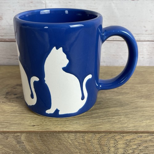Blue & White Cat Mug made in Japan Cat Silhouette Retro Coffee Cup