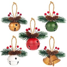 Rustic Christmas Bell Ornaments with Pinecones  Berries Hanging Decoration