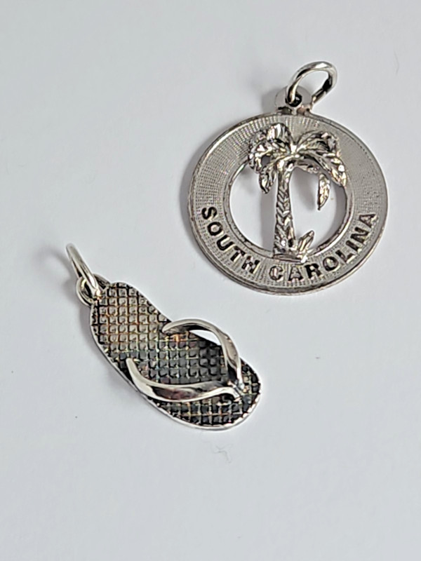 Sterling Silver Lot of Two Pendants South Carolina Palmetto Tree & Flip Flop