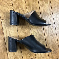 Adrienne Vittadini Black Slip On Block Heel Mules Open Toe Shoes Size 8