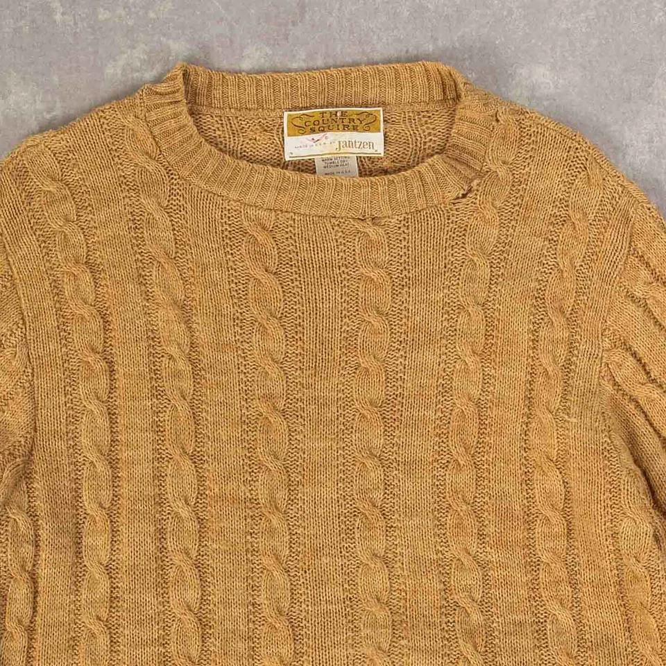 Suéter de punto con cable estampado vintage años 70 lana M marrón claro para mujer Foto 3 de 4