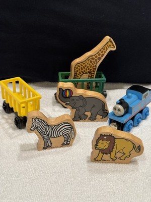 Thomas Wooden Britt Allcroft Circus CarZebra Lion Giraffe Elephant Green Yellow 