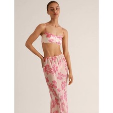 Kiki de Montparnasse Pink Floral Papillon et Orchidee Silk Lounge Bandeau Top L