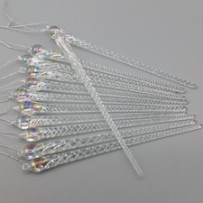 Iridescent Clear Glass Icicle Christmas Ornaments Twisted Set Of 12 Handmade 6"
