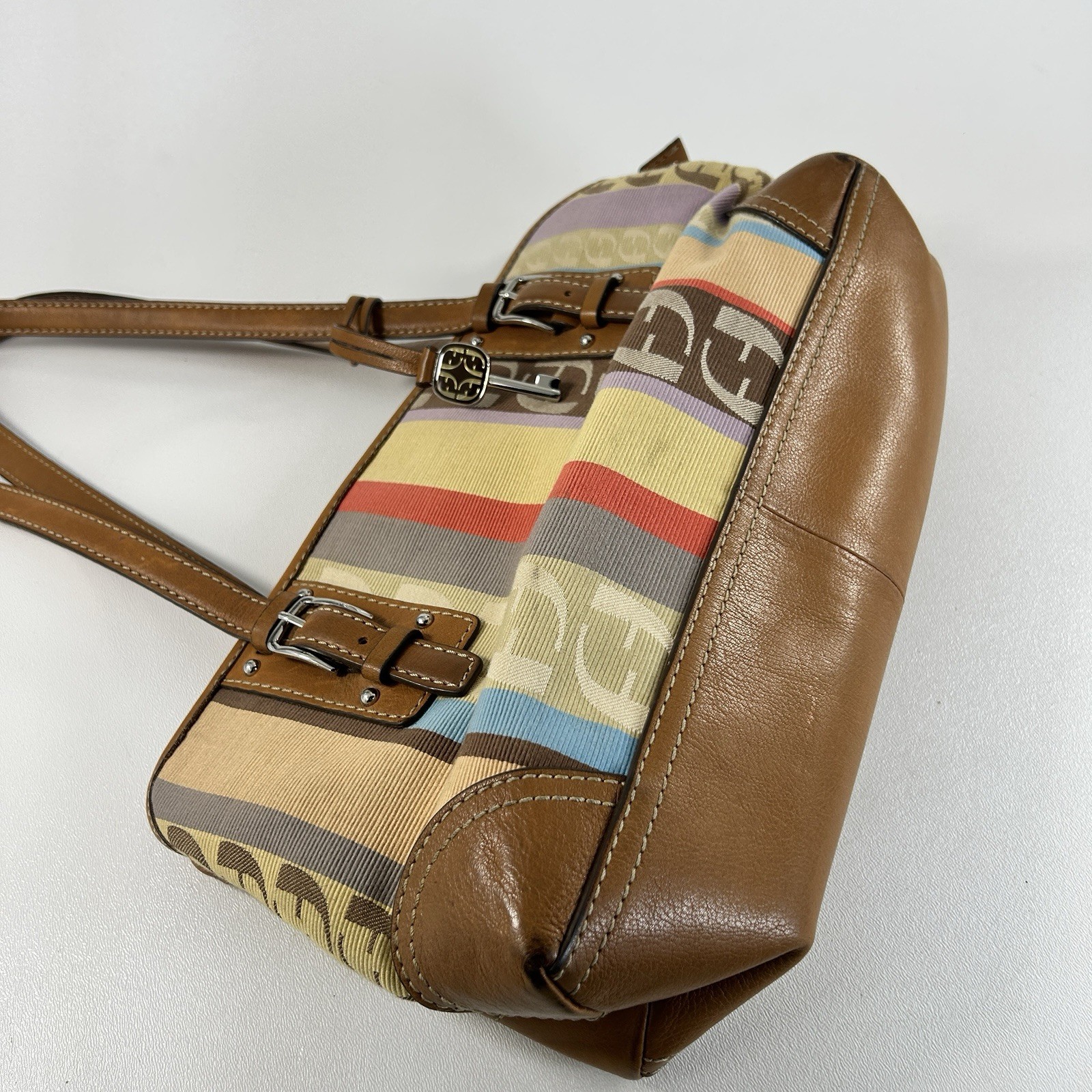 Fossil Elegant Striped Patchwork Shoulder Bag Pur… - image 13