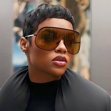 Shield Sunglasses Oversized Trendy Rivet Brown Lens Fashion Statement Lentes New