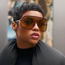 Shield Sunglasses Oversized Trendy Rivet Brown Lens Fashion Statement Lentes New