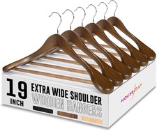 19'' Extra Wide Shoulder Wooden Hangers 6 Pack Premium Large Wood Suit Hangers