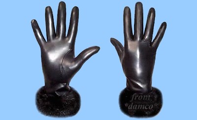 NEW WOMENS size 6.5-small BLACK MINK FUR TRIM - GENUINE LAMBSKIN LEATHER GLOVES