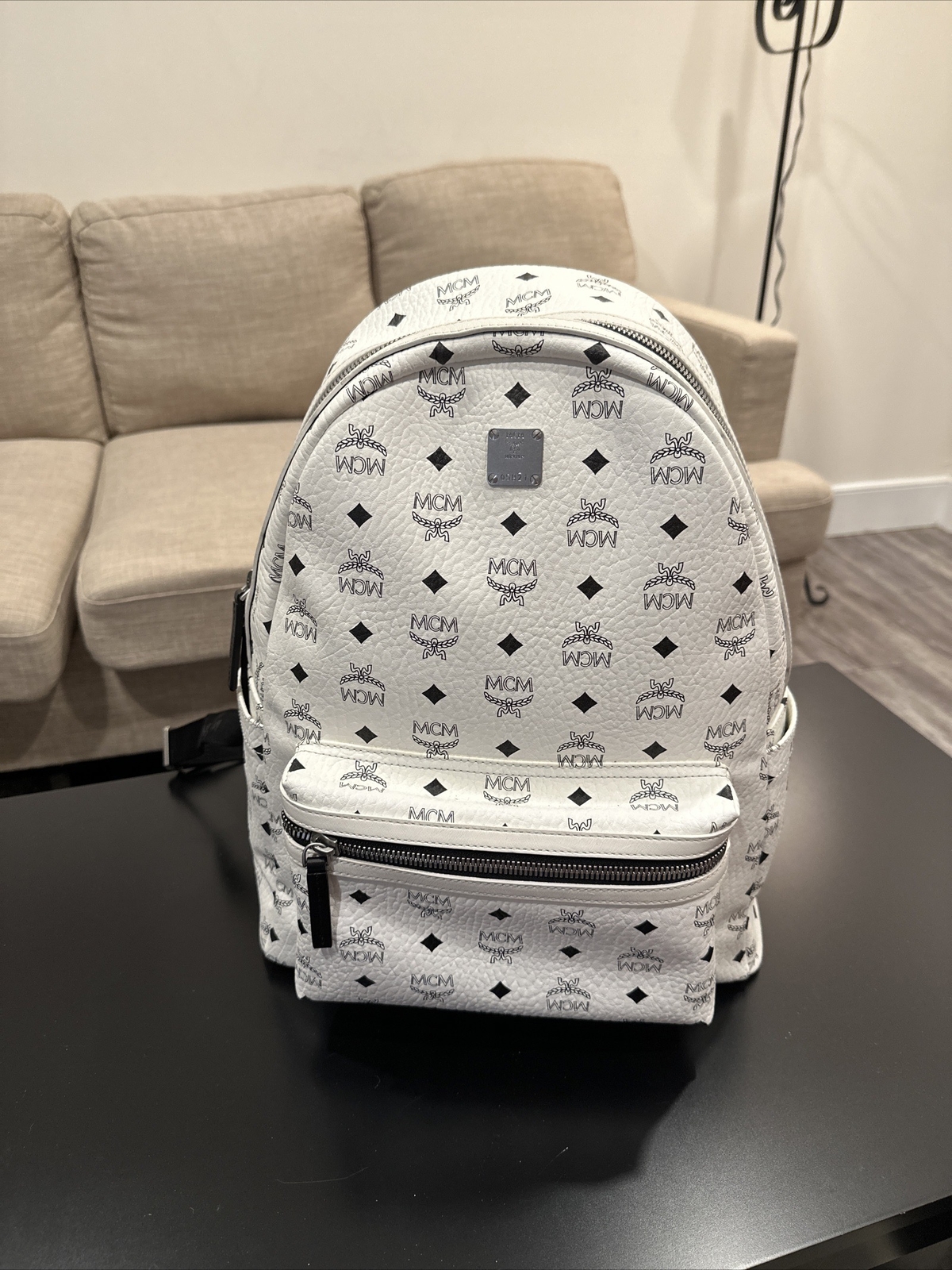 MCM Stark Backpack Visetos Medium White Gem