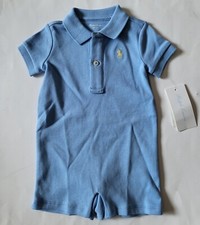 Polo Ralph Lauren Baby Boy Romper Shortall Pony Logo Size 3M 6M 9M Yellow Blue
