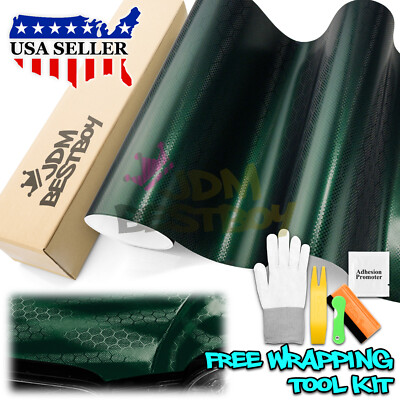 Honeycomb Carbon Fiber Satin Midnight Green Hex Sticker Decal Vinyl Wrap Sheet