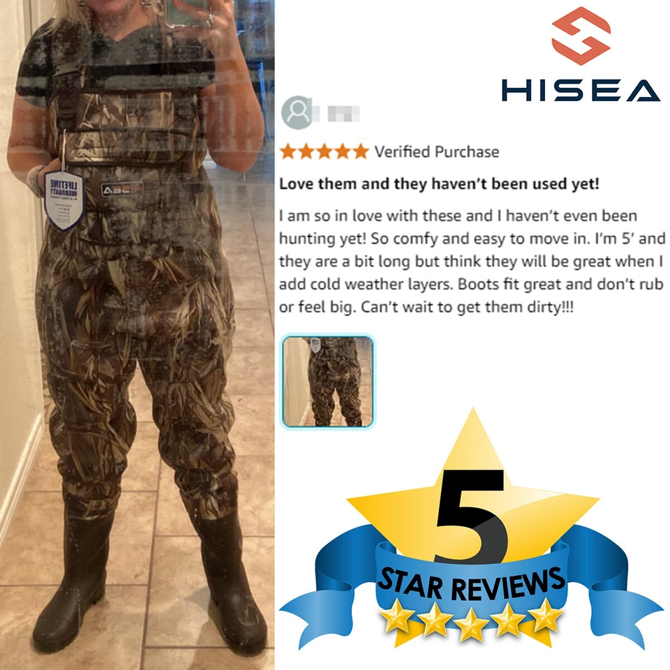 HISEA Neoprene Chest Waders 200G Insulated Bootfoot Fishing Duck Hunting Waders - Image 2 of 4