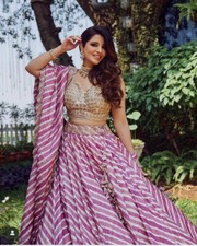 Indian Style Printed Cotton Crepe Silk Lehenga Choli With Dupatta For Wedding