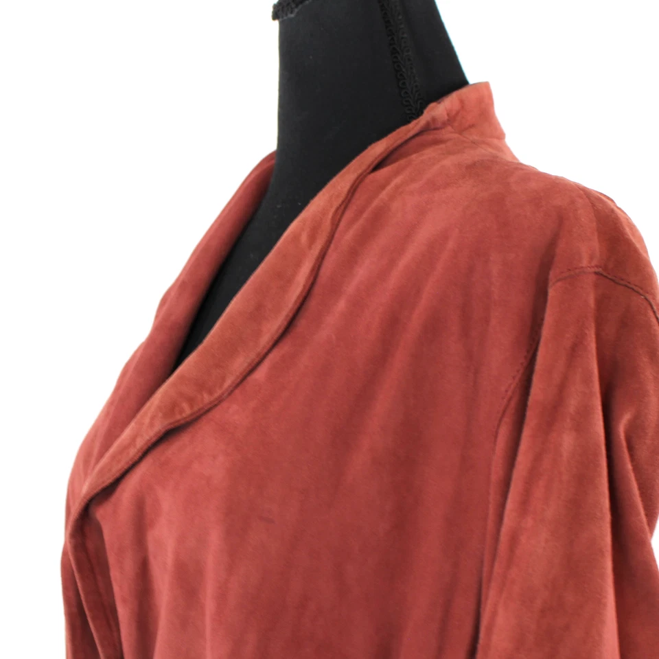 Reiss Willow Goat Suede Wrap Belted Tie Brick Red Jacket M Leather Coat Kimono - Image 3 of 4